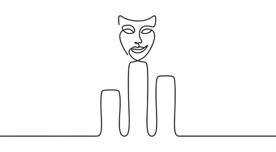 Black line drawing of a salesperson with crossed fingers behind back