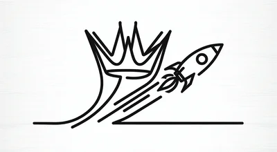 Black line drawing of a founder looking in mirror seeing inflated reflection