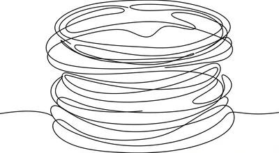 Black line drawing of stacked layers with arrows showing overhead